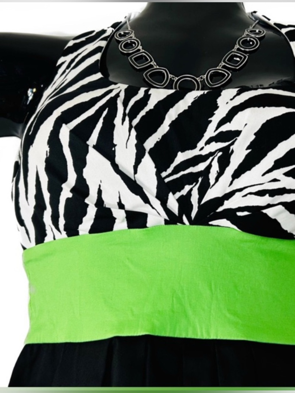 *NWOT Zebra Print Empire Waist Dress with Colorful Lime Band - Picture 9 of 12